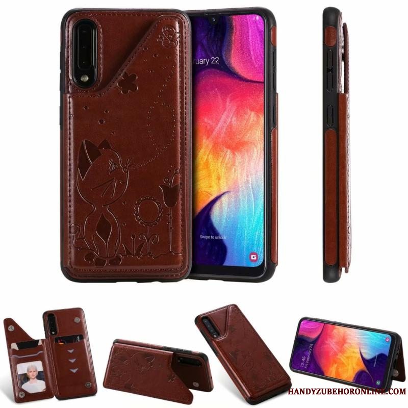 Etui Samsung Galaxy A30s Tasker Anti-fald Telefon, Cover Samsung Galaxy A30s Læder Grå Kat