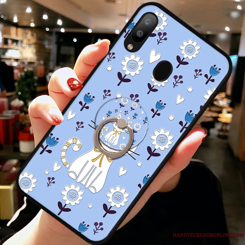 Etui Samsung Galaxy A40 Cartoon Anti-fald Telefon, Cover Samsung Galaxy A40 Silikone Blå Kat