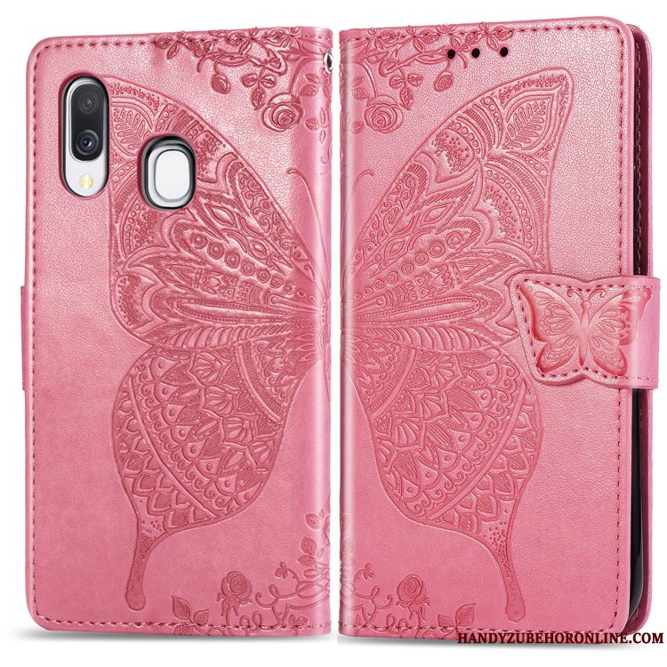 Etui Samsung Galaxy A40 Folio Blomster Hængende Ornamenter, Cover Samsung Galaxy A40 Beskyttelse Lilla Telefon