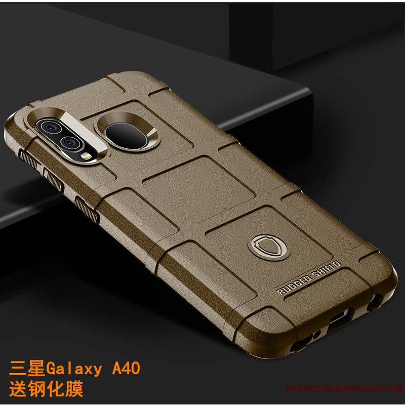 Etui Samsung Galaxy A40 Luksus Grøn Skridsikre, Cover Samsung Galaxy A40 Blød Mønster Nubuck