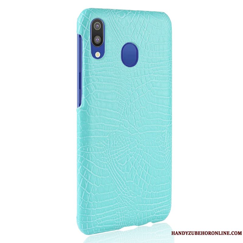 Etui Samsung Galaxy A40 Tasker Kvalitet Krokodille Mønster, Cover Samsung Galaxy A40 Beskyttelse Blå Hård