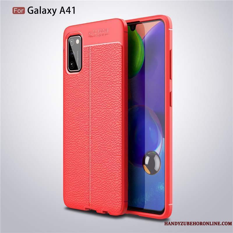 Etui Samsung Galaxy A41 Beskyttelse Skridsikre Solid Farve, Cover Samsung Galaxy A41 Læder Ny Sort