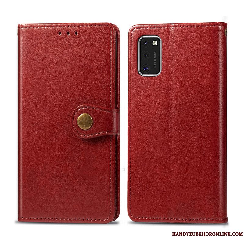 Etui Samsung Galaxy A41 Læder Solid Farve Business, Cover Samsung Galaxy A41 Beskyttelse Hængende Ornamenter Simple