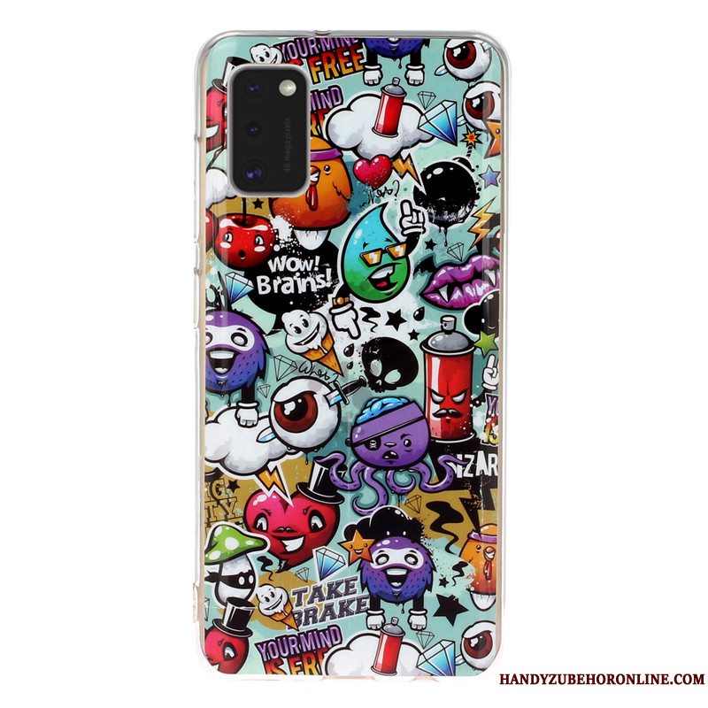 Etui Samsung Galaxy A41 Tasker Telefonanti-fald, Cover Samsung Galaxy A41 Cartoon Lyser Sort