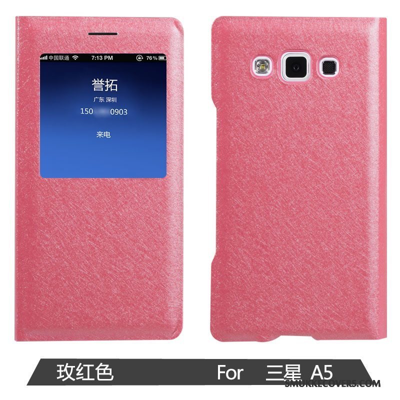 Etui Samsung Galaxy A5 2015 Folio Telefonlyserød, Cover Samsung Galaxy A5 2015 Læder Anti-fald