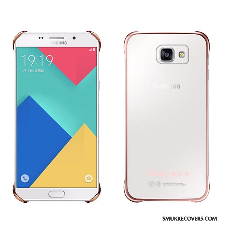 Etui Samsung Galaxy A5 2016 Læder Autentiske Gennemsigtig, Cover Samsung Galaxy A5 2016 Beskyttelse Bagdæksel Guld