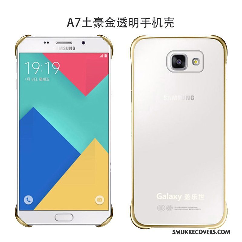 Etui Samsung Galaxy A5 2016 Læder Autentiske Gennemsigtig, Cover Samsung Galaxy A5 2016 Beskyttelse Bagdæksel Guld