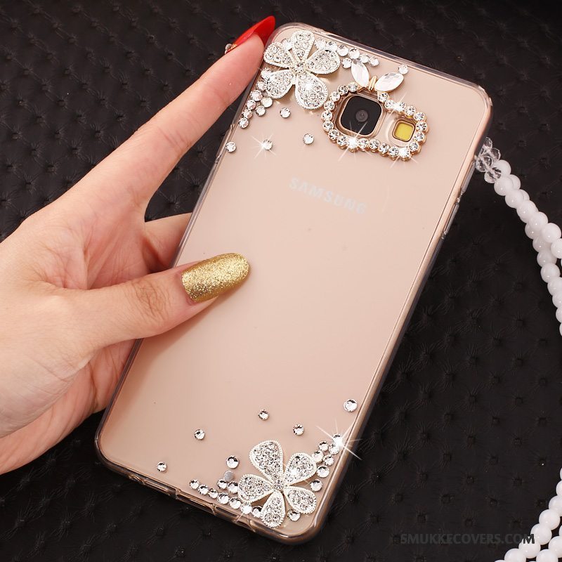 Etui Samsung Galaxy A5 2017 Strass Guld Hængende Ornamenter, Cover Samsung Galaxy A5 2017 Silikone Telefongennemsigtig