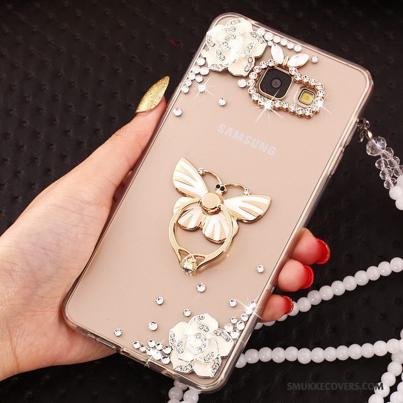 Etui Samsung Galaxy A5 2017 Strass Guld Hængende Ornamenter, Cover Samsung Galaxy A5 2017 Silikone Telefongennemsigtig