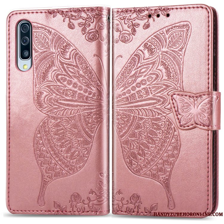 Etui Samsung Galaxy A50 Beskyttelse Anti-fald Telefon, Cover Samsung Galaxy A50 Læder Blomster Blå