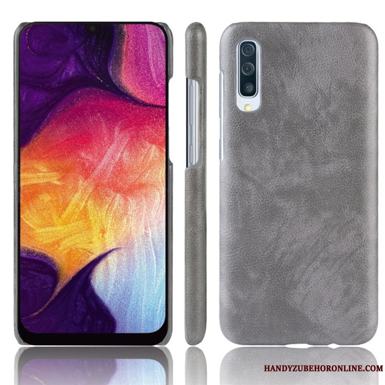 Etui Samsung Galaxy A50 Læder Grå Litchi, Cover Samsung Galaxy A50 Beskyttelse Kvalitet Telefon