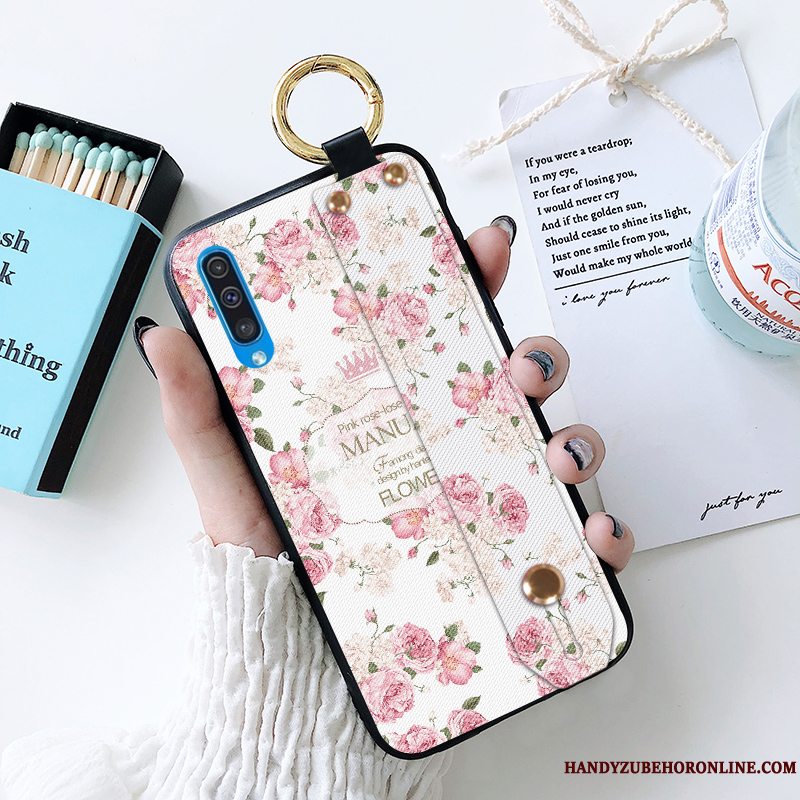 Etui Samsung Galaxy A50 Silikone Hvid Blomster, Cover Samsung Galaxy A50 Blød Pæon Anti-fald