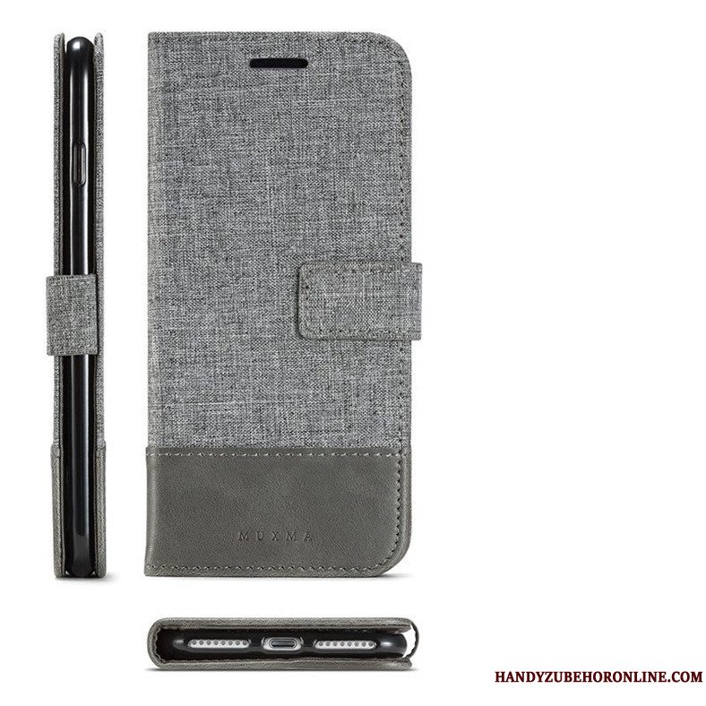 Etui Samsung Galaxy A50 Tasker Anti-fald Lærred, Cover Samsung Galaxy A50 Læder Kort Sort