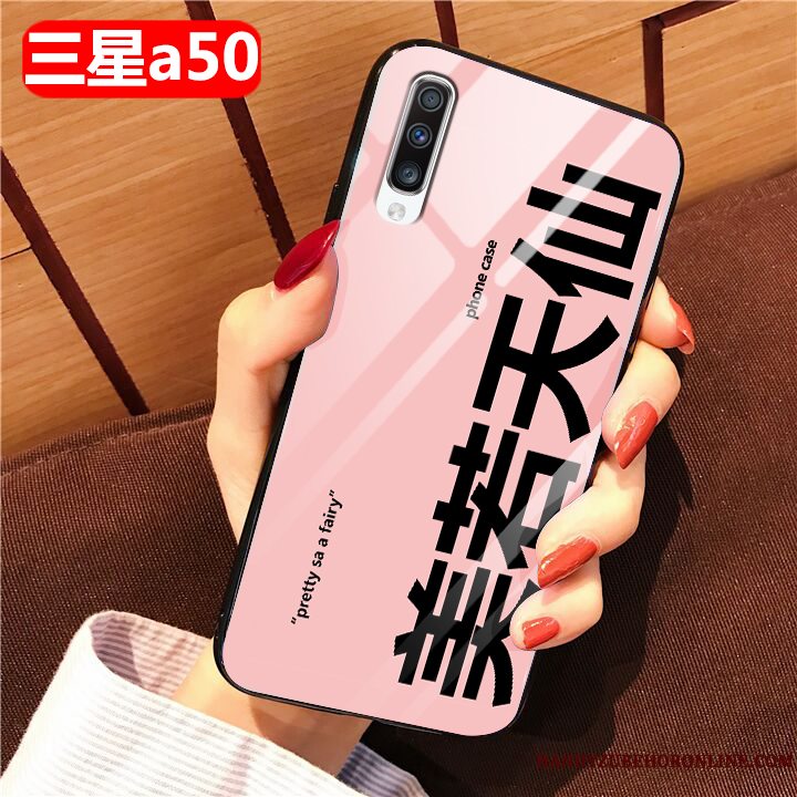 Etui Samsung Galaxy A50 Tasker Glas Telefon, Cover Samsung Galaxy A50 Blød Lyserød Anti-fald