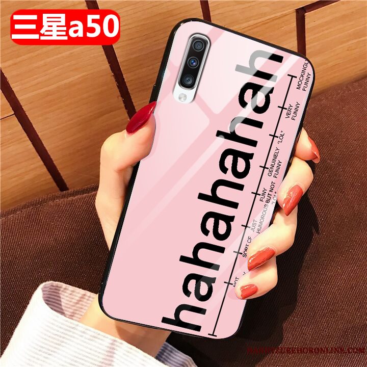 Etui Samsung Galaxy A50 Tasker Glas Telefon, Cover Samsung Galaxy A50 Blød Lyserød Anti-fald