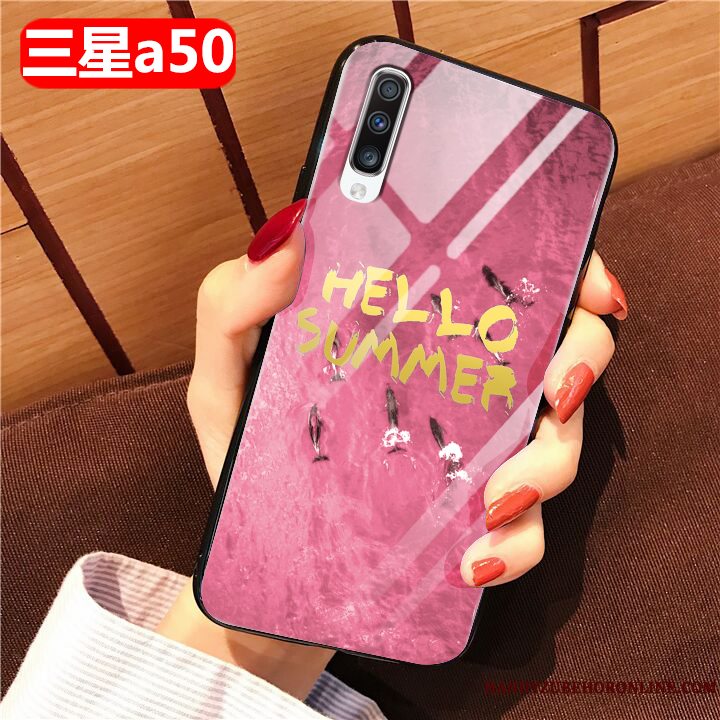 Etui Samsung Galaxy A50 Tasker Glas Telefon, Cover Samsung Galaxy A50 Blød Lyserød Anti-fald