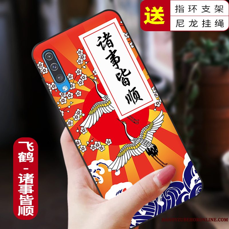 Etui Samsung Galaxy A50 Tasker Kinesisk Stil Telefon, Cover Samsung Galaxy A50 Silikone Anti-fald Blå