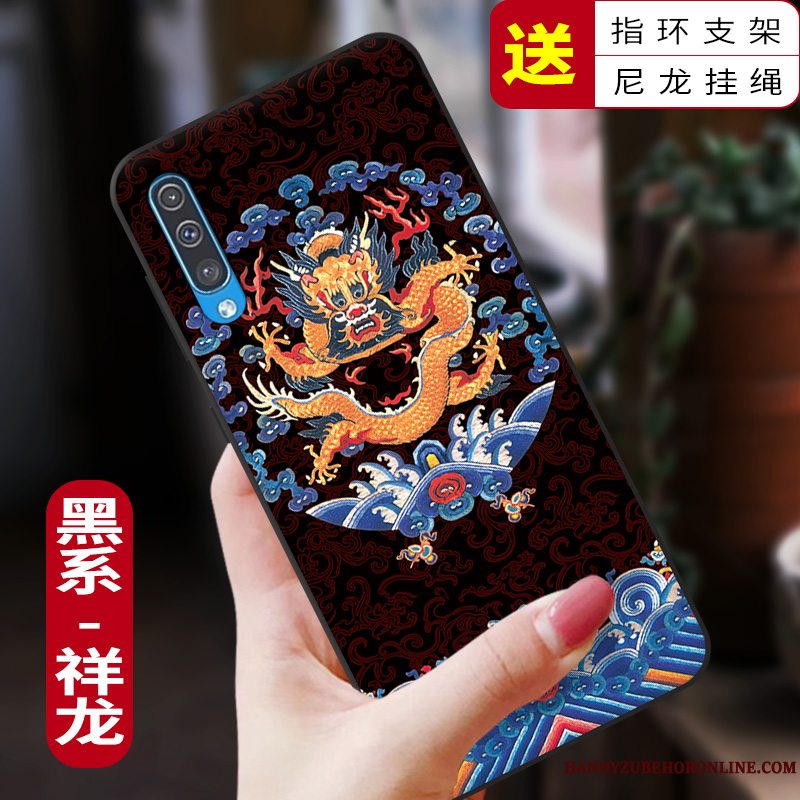 Etui Samsung Galaxy A50 Tasker Kinesisk Stil Telefon, Cover Samsung Galaxy A50 Silikone Anti-fald Blå