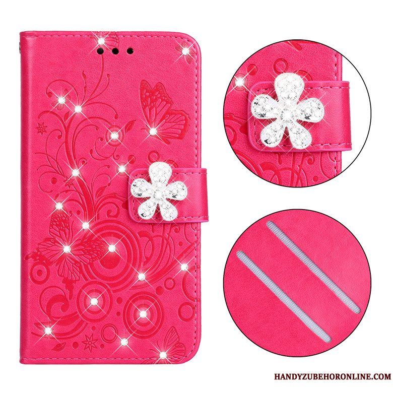 Etui Samsung Galaxy A51 Silikone Telefonanti-fald, Cover Samsung Galaxy A51 Folio Sommerfugl Blomster Lyserød