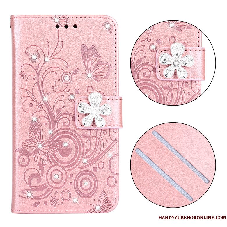 Etui Samsung Galaxy A51 Silikone Telefonanti-fald, Cover Samsung Galaxy A51 Folio Sommerfugl Blomster Lyserød