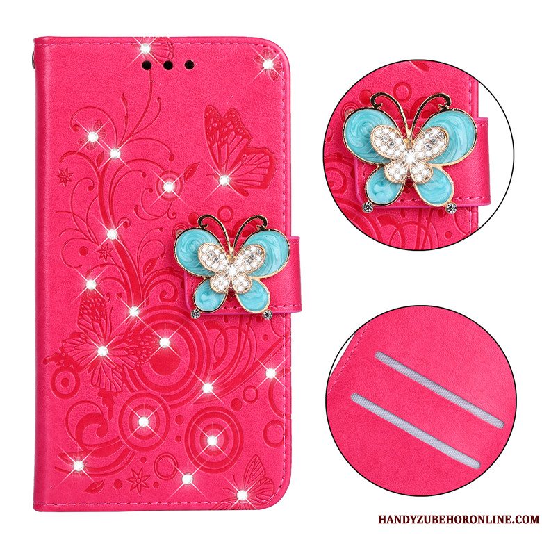 Etui Samsung Galaxy A51 Silikone Telefonanti-fald, Cover Samsung Galaxy A51 Folio Sommerfugl Blomster Lyserød