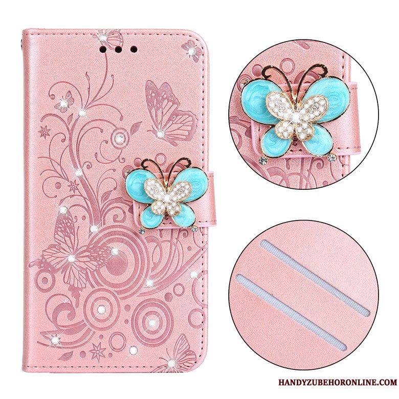 Etui Samsung Galaxy A51 Silikone Telefonanti-fald, Cover Samsung Galaxy A51 Folio Sommerfugl Blomster Lyserød