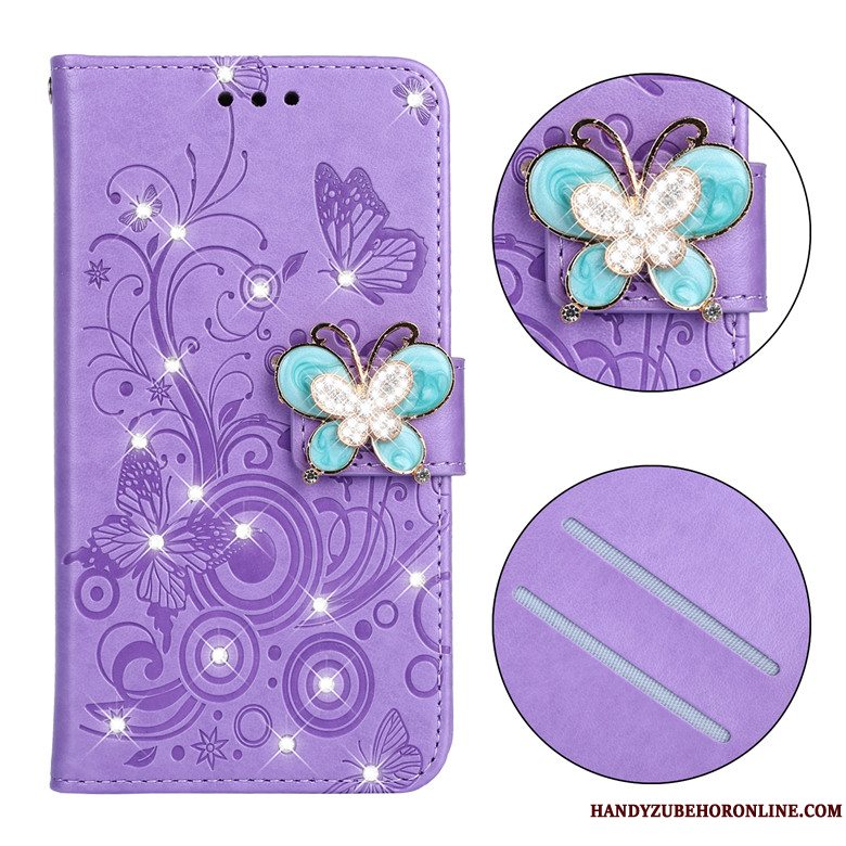 Etui Samsung Galaxy A51 Silikone Telefonanti-fald, Cover Samsung Galaxy A51 Folio Sommerfugl Blomster Lyserød