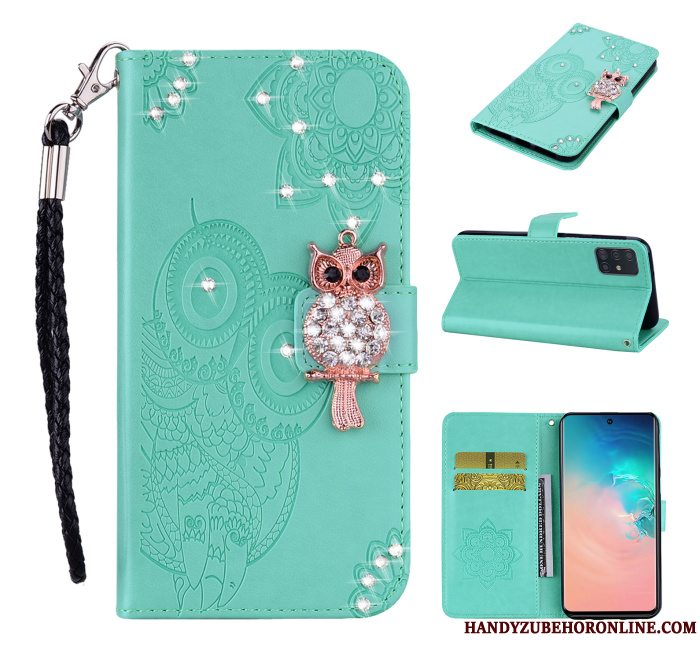 Etui Samsung Galaxy A51 Silikone Telefonkort, Cover Samsung Galaxy A51 Læder Kat Grøn