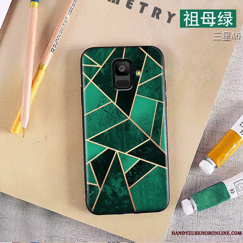 Etui Samsung Galaxy A6 Kreativ Trend Grøn, Cover Samsung Galaxy A6 Blød Telefonnubuck