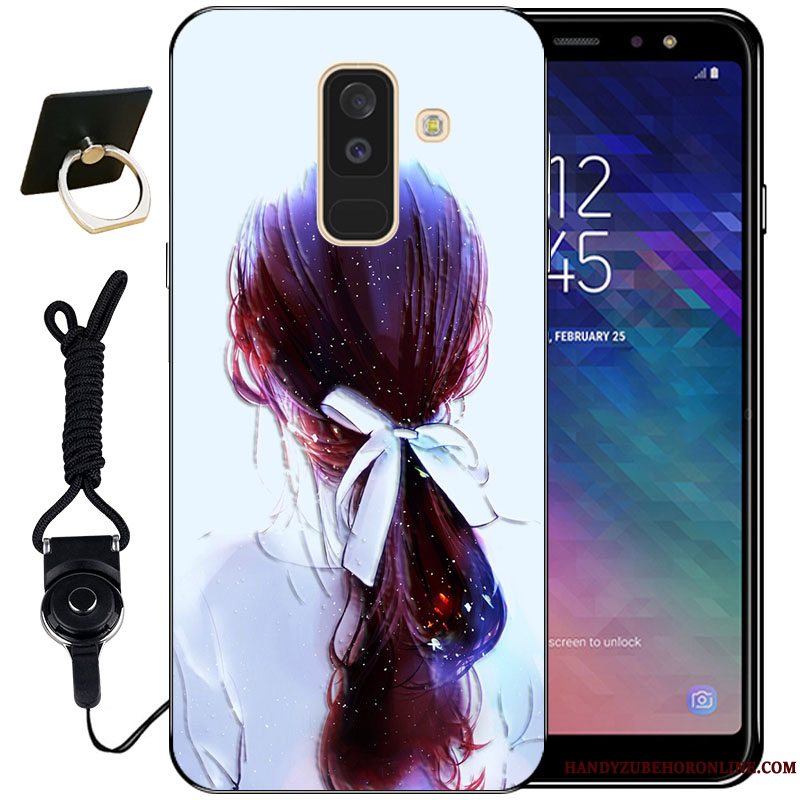 Etui Samsung Galaxy A6+ Relief Nuttet Vind, Cover Samsung Galaxy A6+ Blød Anti-fald Sort