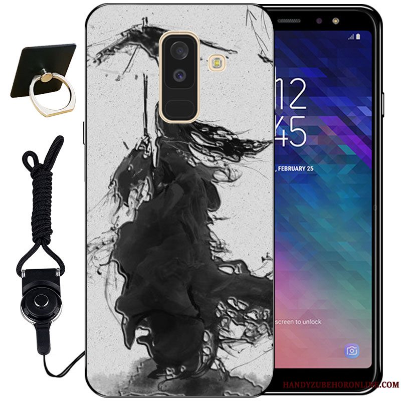 Etui Samsung Galaxy A6+ Relief Nuttet Vind, Cover Samsung Galaxy A6+ Blød Anti-fald Sort