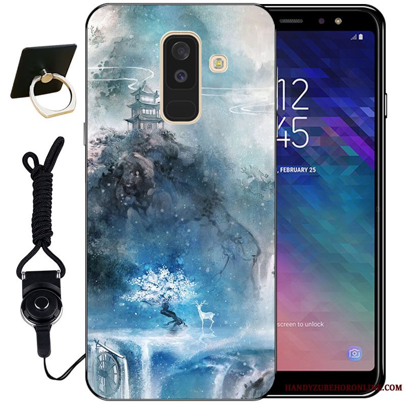 Etui Samsung Galaxy A6+ Relief Nuttet Vind, Cover Samsung Galaxy A6+ Blød Anti-fald Sort