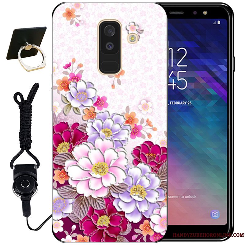 Etui Samsung Galaxy A6+ Relief Nuttet Vind, Cover Samsung Galaxy A6+ Blød Anti-fald Sort