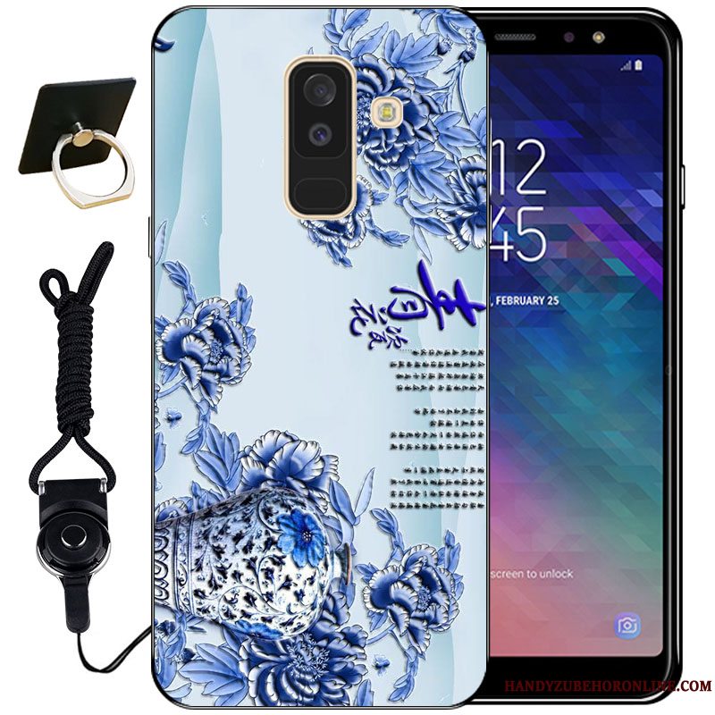 Etui Samsung Galaxy A6+ Relief Nuttet Vind, Cover Samsung Galaxy A6+ Blød Anti-fald Sort