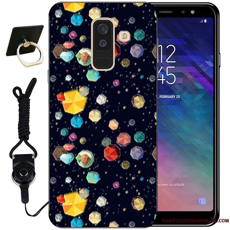 Etui Samsung Galaxy A6+ Relief Nuttet Vind, Cover Samsung Galaxy A6+ Blød Anti-fald Sort