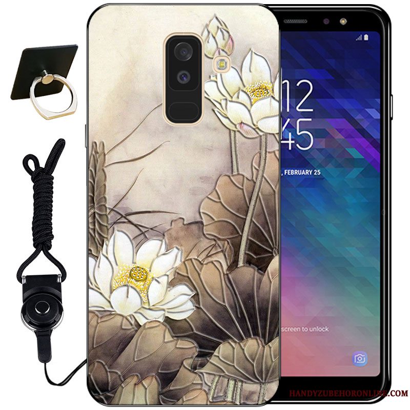 Etui Samsung Galaxy A6+ Relief Nuttet Vind, Cover Samsung Galaxy A6+ Blød Anti-fald Sort