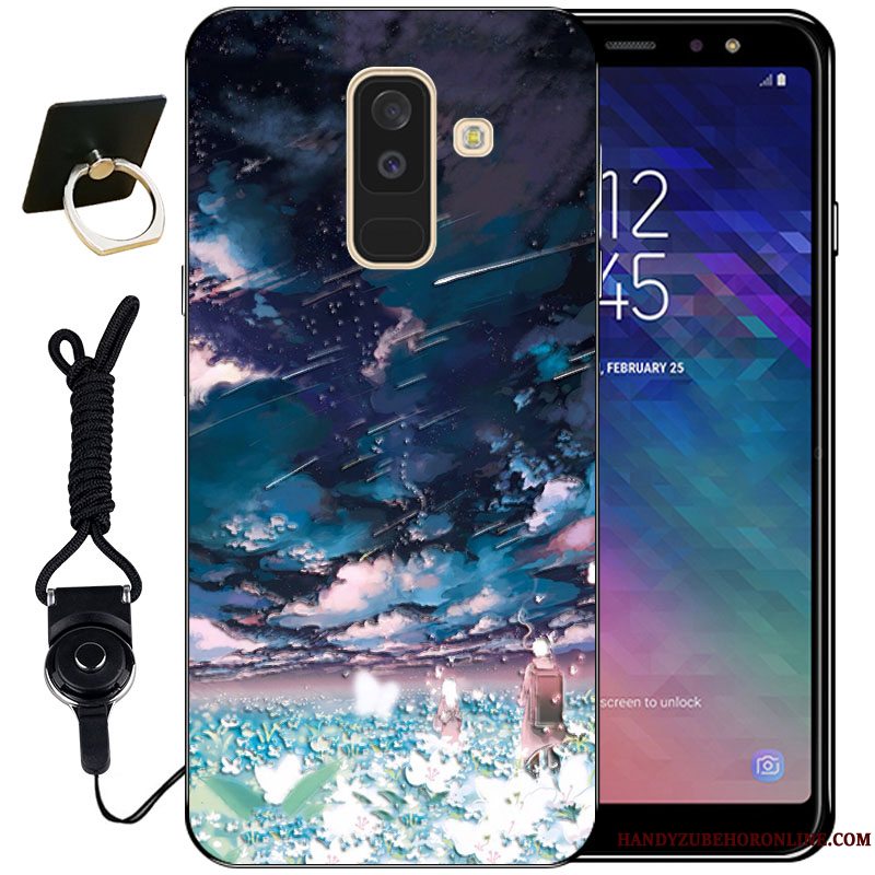 Etui Samsung Galaxy A6+ Relief Nuttet Vind, Cover Samsung Galaxy A6+ Blød Anti-fald Sort