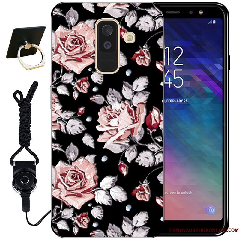 Etui Samsung Galaxy A6+ Relief Nuttet Vind, Cover Samsung Galaxy A6+ Blød Anti-fald Sort