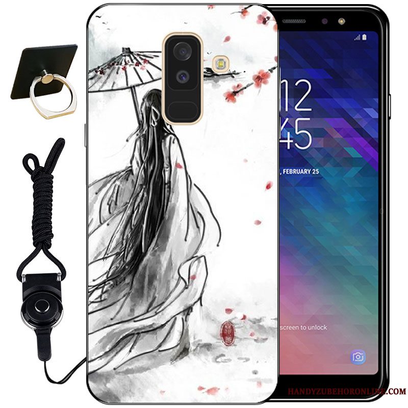 Etui Samsung Galaxy A6+ Relief Nuttet Vind, Cover Samsung Galaxy A6+ Blød Anti-fald Sort