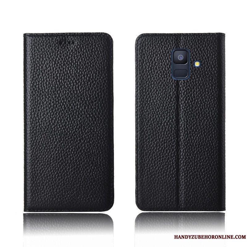 Etui Samsung Galaxy A6+ Silikone Telefonanti-fald, Cover Samsung Galaxy A6+ Læder Litchi Gul