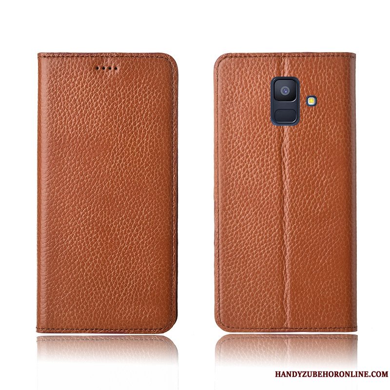 Etui Samsung Galaxy A6+ Silikone Telefonanti-fald, Cover Samsung Galaxy A6+ Læder Litchi Gul