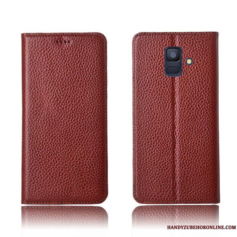 Etui Samsung Galaxy A6+ Silikone Telefonanti-fald, Cover Samsung Galaxy A6+ Læder Litchi Gul