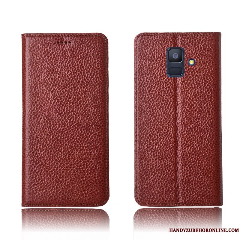 Etui Samsung Galaxy A6+ Silikone Telefonanti-fald, Cover Samsung Galaxy A6+ Læder Litchi Gul