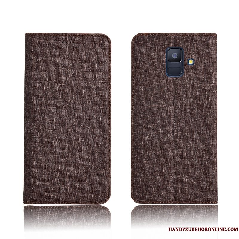 Etui Samsung Galaxy A6 Tasker Bomuld Og Linned Lyserød, Cover Samsung Galaxy A6 Læder Anti-fald Telefon