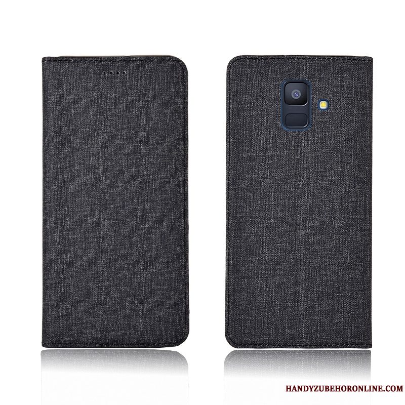 Etui Samsung Galaxy A6 Tasker Bomuld Og Linned Lyserød, Cover Samsung Galaxy A6 Læder Anti-fald Telefon