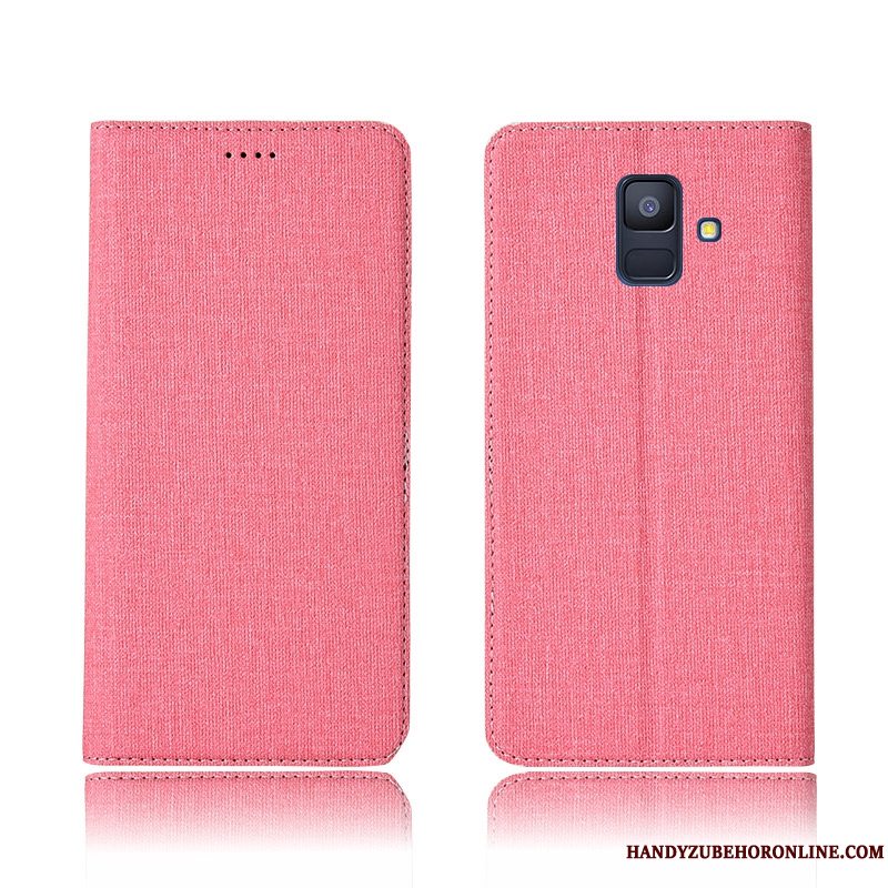 Etui Samsung Galaxy A6 Tasker Bomuld Og Linned Lyserød, Cover Samsung Galaxy A6 Læder Anti-fald Telefon