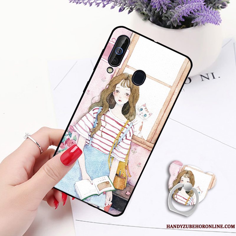 Etui Samsung Galaxy A60 Malet Hvid Telefon, Cover Samsung Galaxy A60 Support Hængende Ornamenter Anti-fald