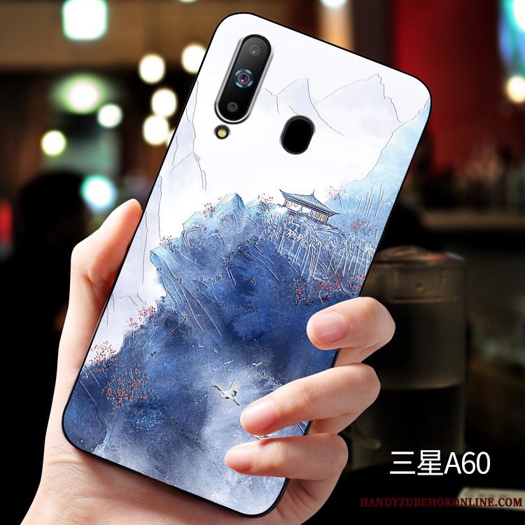 Etui Samsung Galaxy A60 Silikone Anti-fald Telefon, Cover Samsung Galaxy A60 Relief Blå