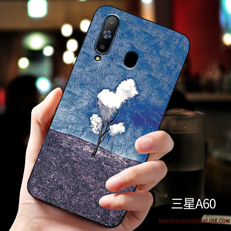 Etui Samsung Galaxy A60 Silikone Anti-fald Telefon, Cover Samsung Galaxy A60 Relief Blå