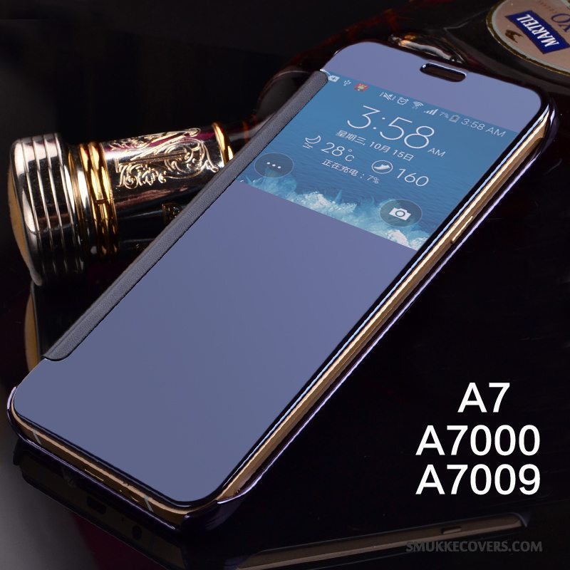 Etui Samsung Galaxy A7 2015 Folio Spejl Telefon, Cover Samsung Galaxy A7 2015 Læder Lyserød